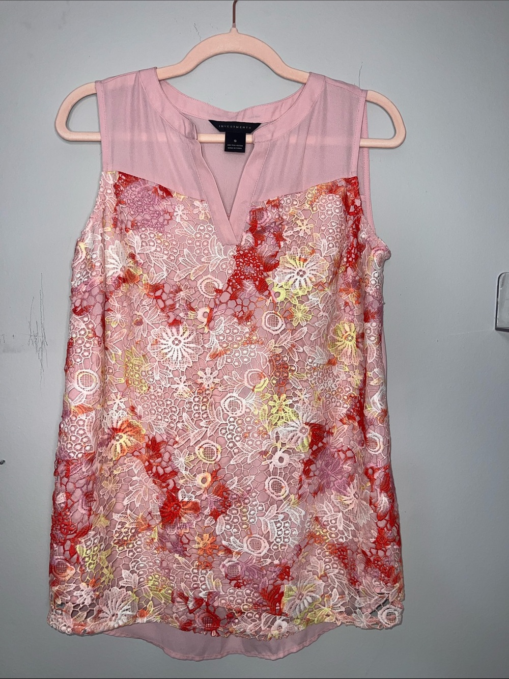 Investments Pink Floral Lace Overlay Sleeveless Camisole